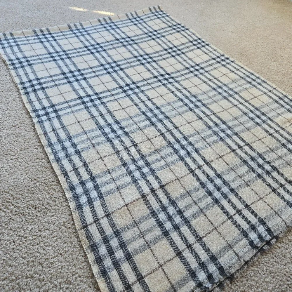 NWOT Cashmere Scarf Tan Plaid Nepal Open Weave Detail at Ends